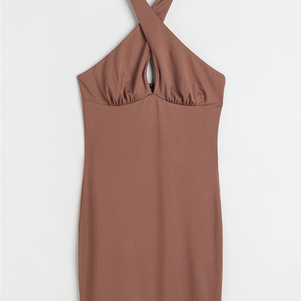 Elegant Brown Halter Neck Dress